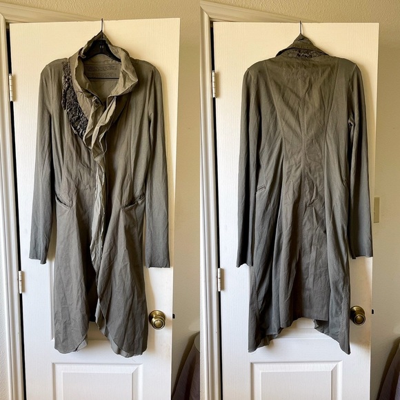 Rundholz Black Label Ruffle Long Jacket Olive Cotton Asymmetrical Size Small EUC - Picture 1 of 8